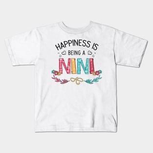 Happiness Is Being A Nini Wildflowers Valentines Mothers Day Kids T-Shirt
